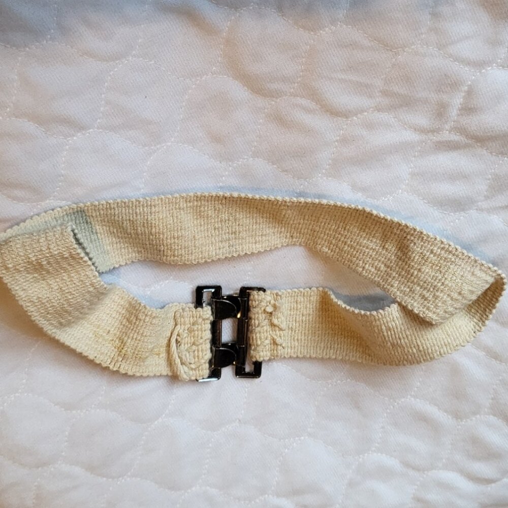 Woven Stretchy Belt Cream Silver Toned Buckle Clasp Boho Hippie Natural - Picture 7 of 15